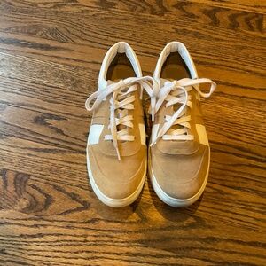 Women’s KAANAS sneakers:  tan and white leather, size 9